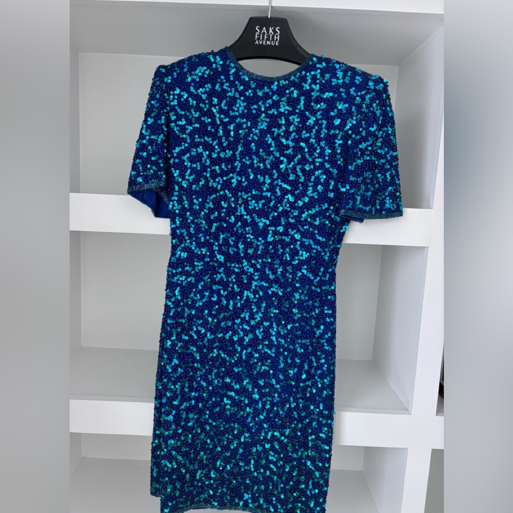 Vintage 1980s Scala Shimmering Blue Sequin Mini Dress